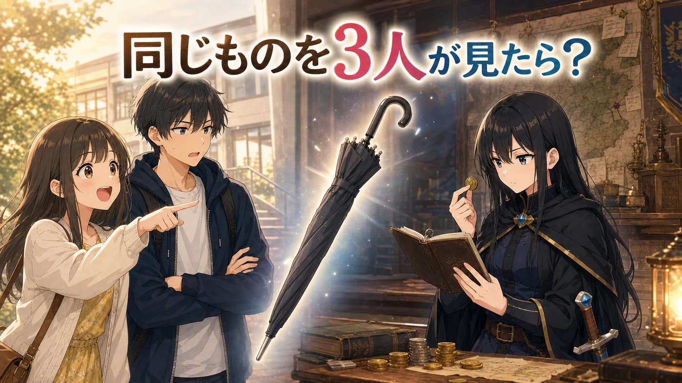 同じものを3人が見たら？　春と悠とフェルミノが傘をそれぞれの視点で見る