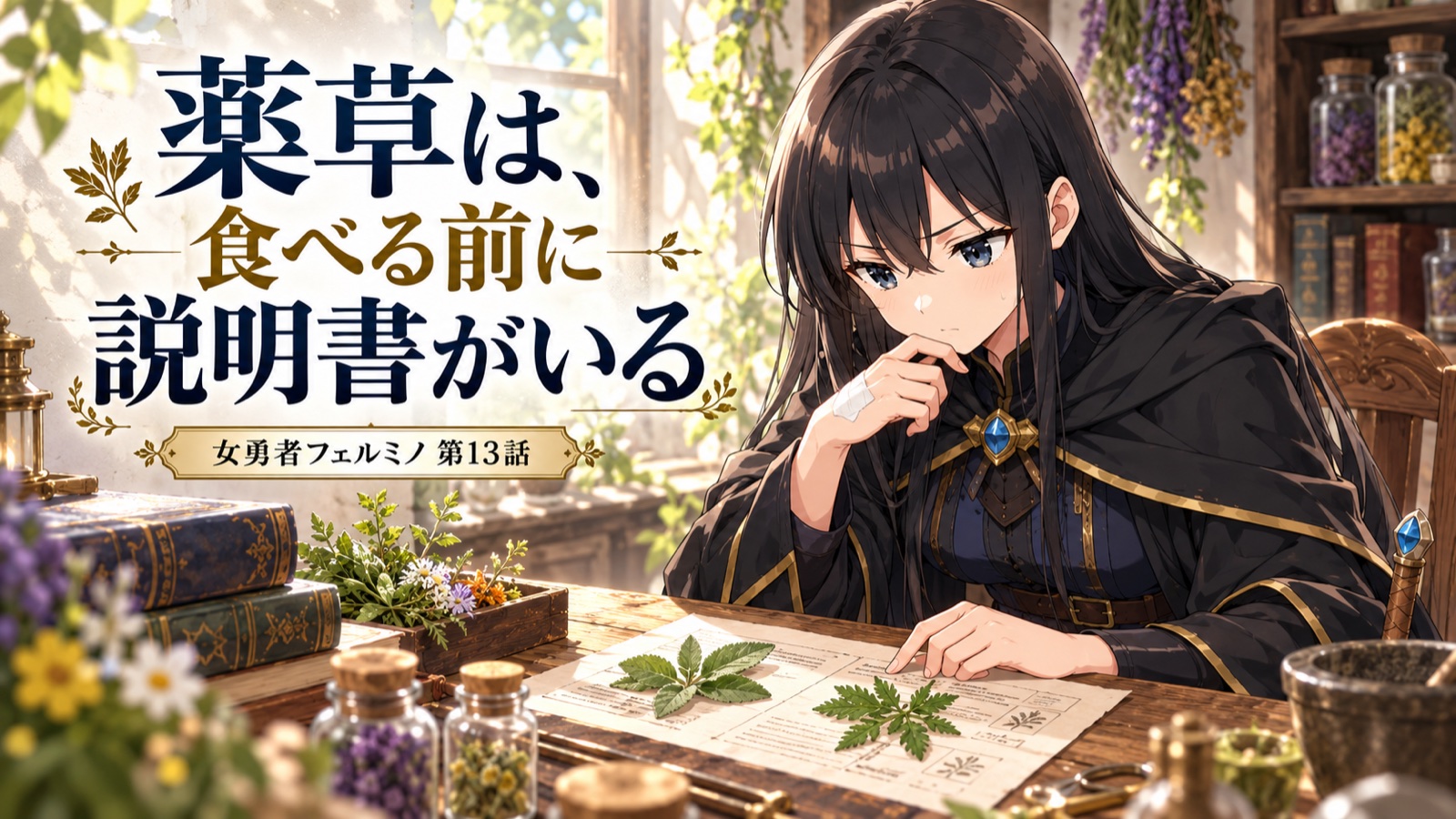 女勇者フェルミノ第13話の表紙。【女勇者フェルミノ 第13話】薬草は、食べる前に説明書がいる