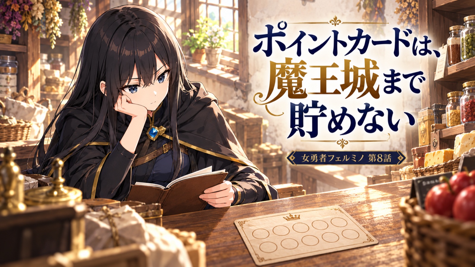 女勇者フェルミノ第8話の表紙。【女勇者フェルミノ 第8話】ポイントカードは、魔王城まで貯めない