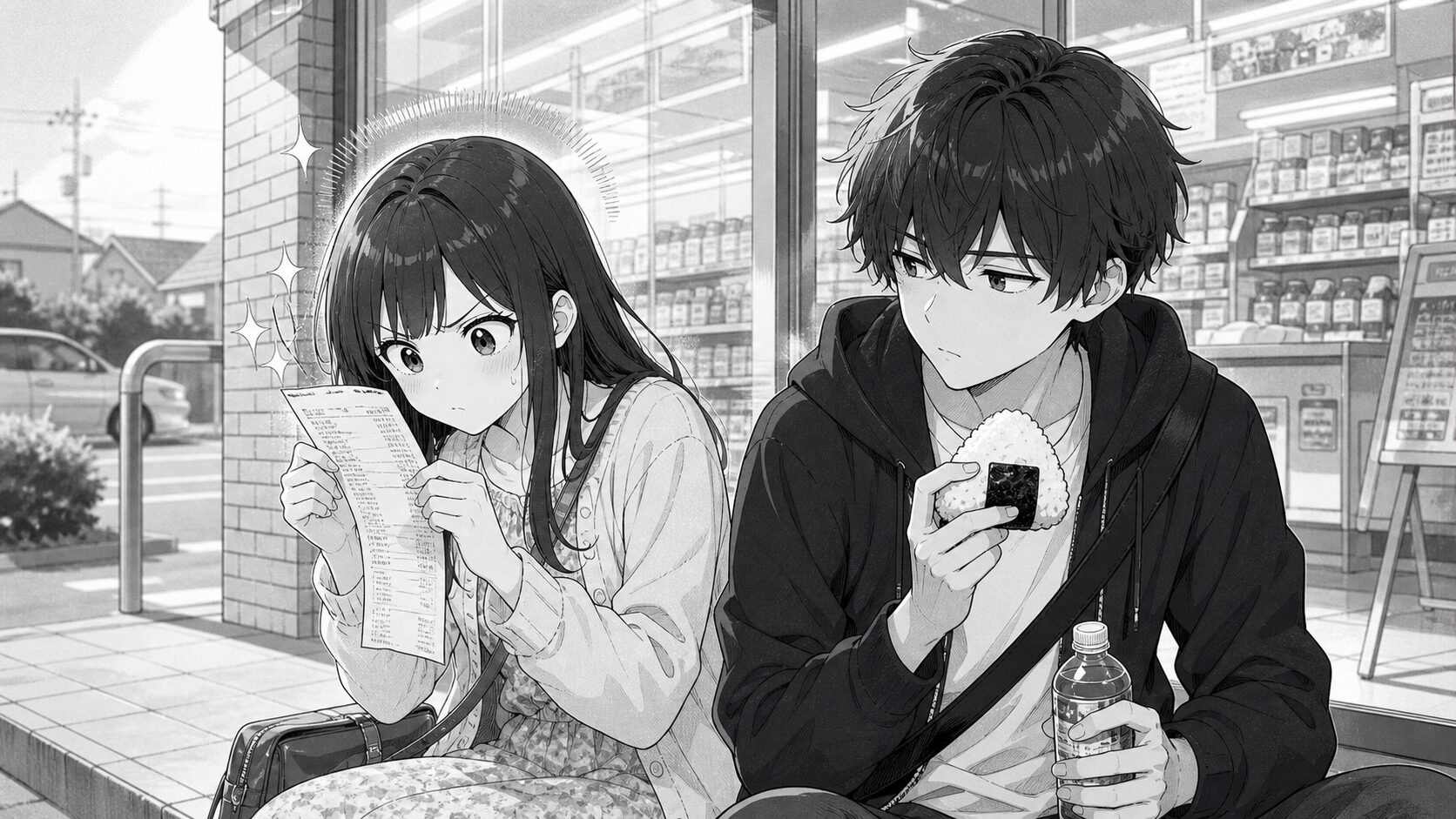 レシートを見ながら話す春と悠