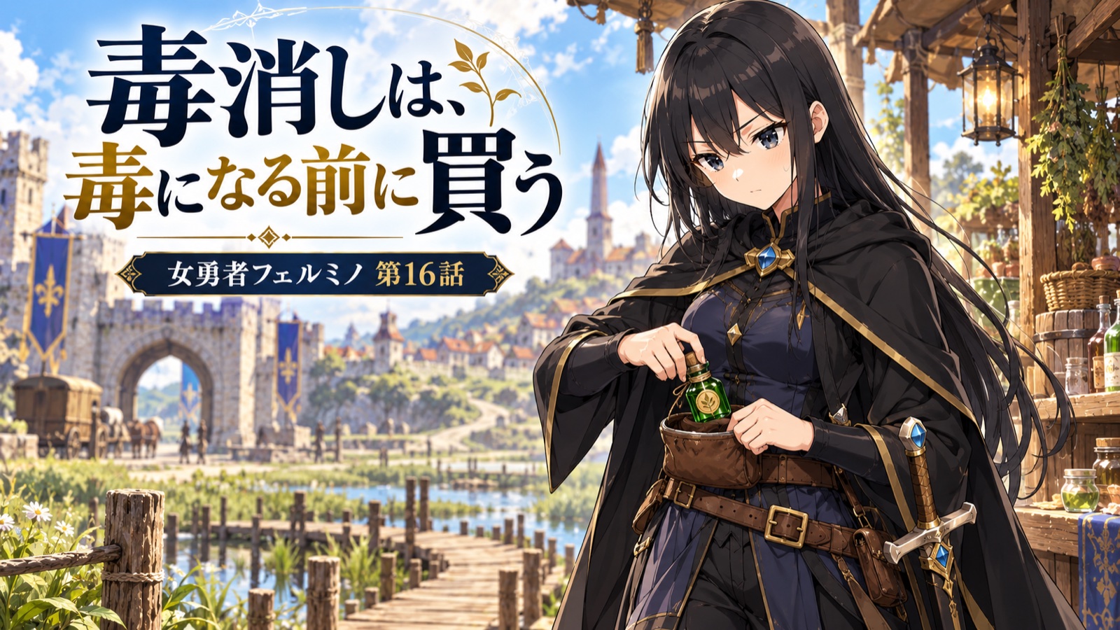 女勇者フェルミノ第16話の表紙。【女勇者フェルミノ 第16話】毒消しは、毒になる前に買う