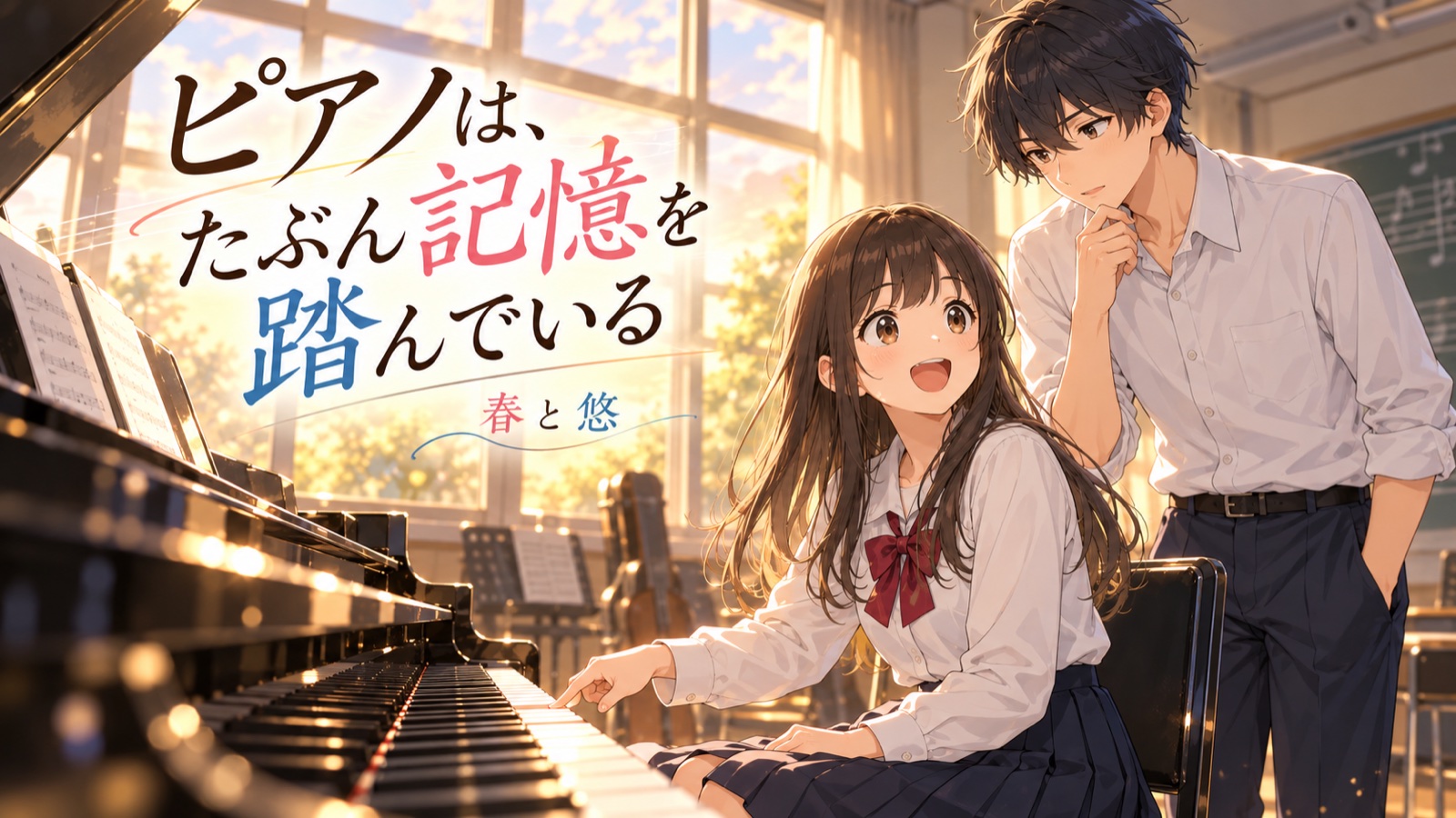 「ピアノは、たぶん記憶を踏んでいる」の場面を描いた春と悠の表紙