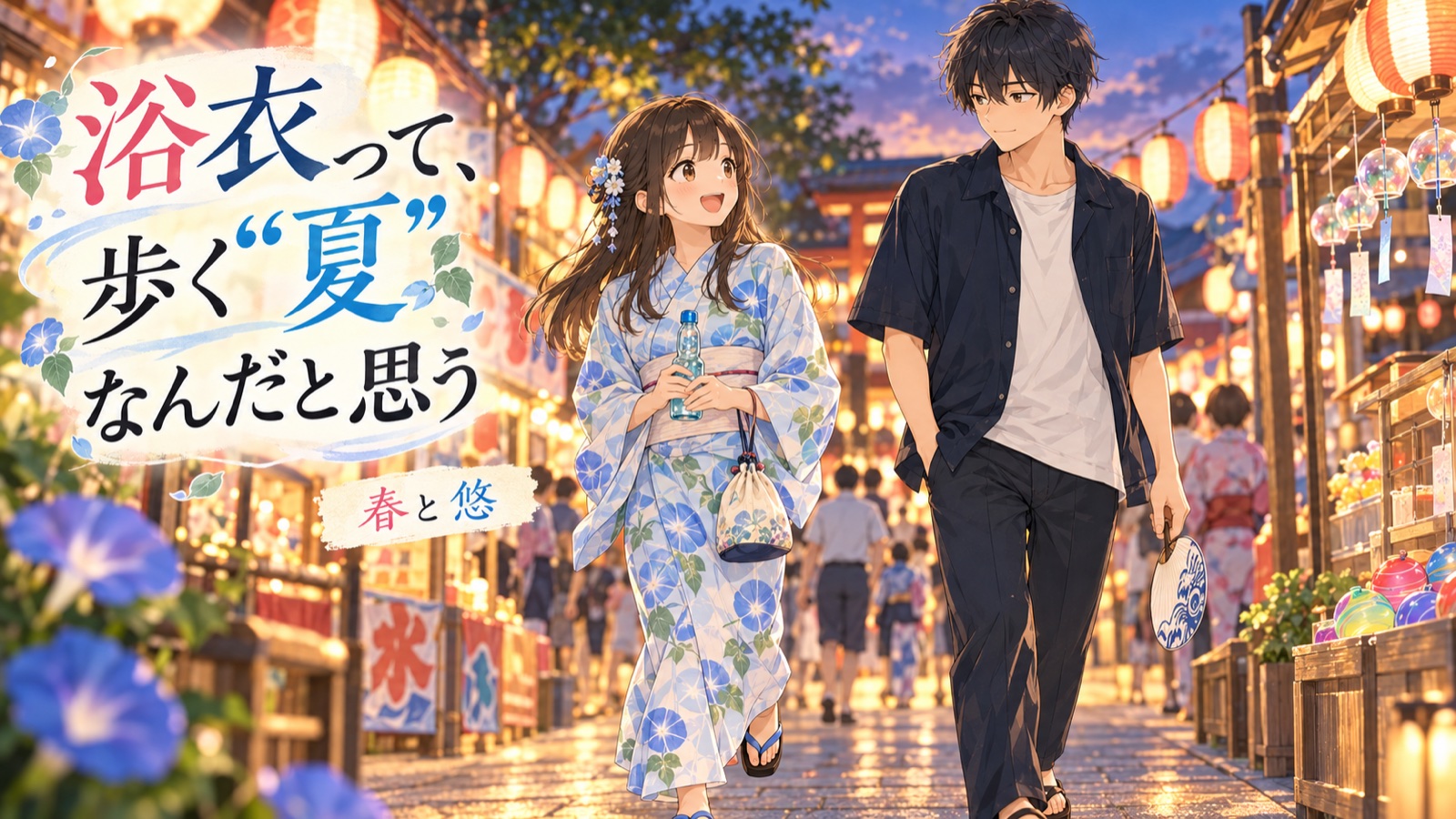 「浴衣って、歩く“夏”なんだと思う」の場面を描いた春と悠の表紙