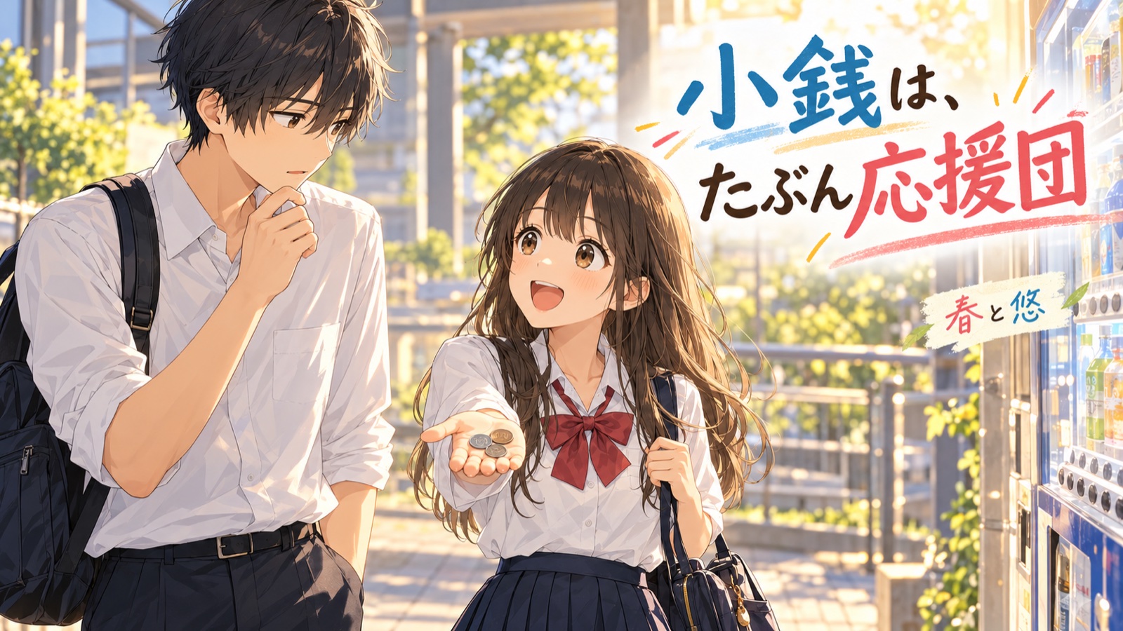 「小銭は、たぶん応援団」の場面を描いた春と悠の表紙