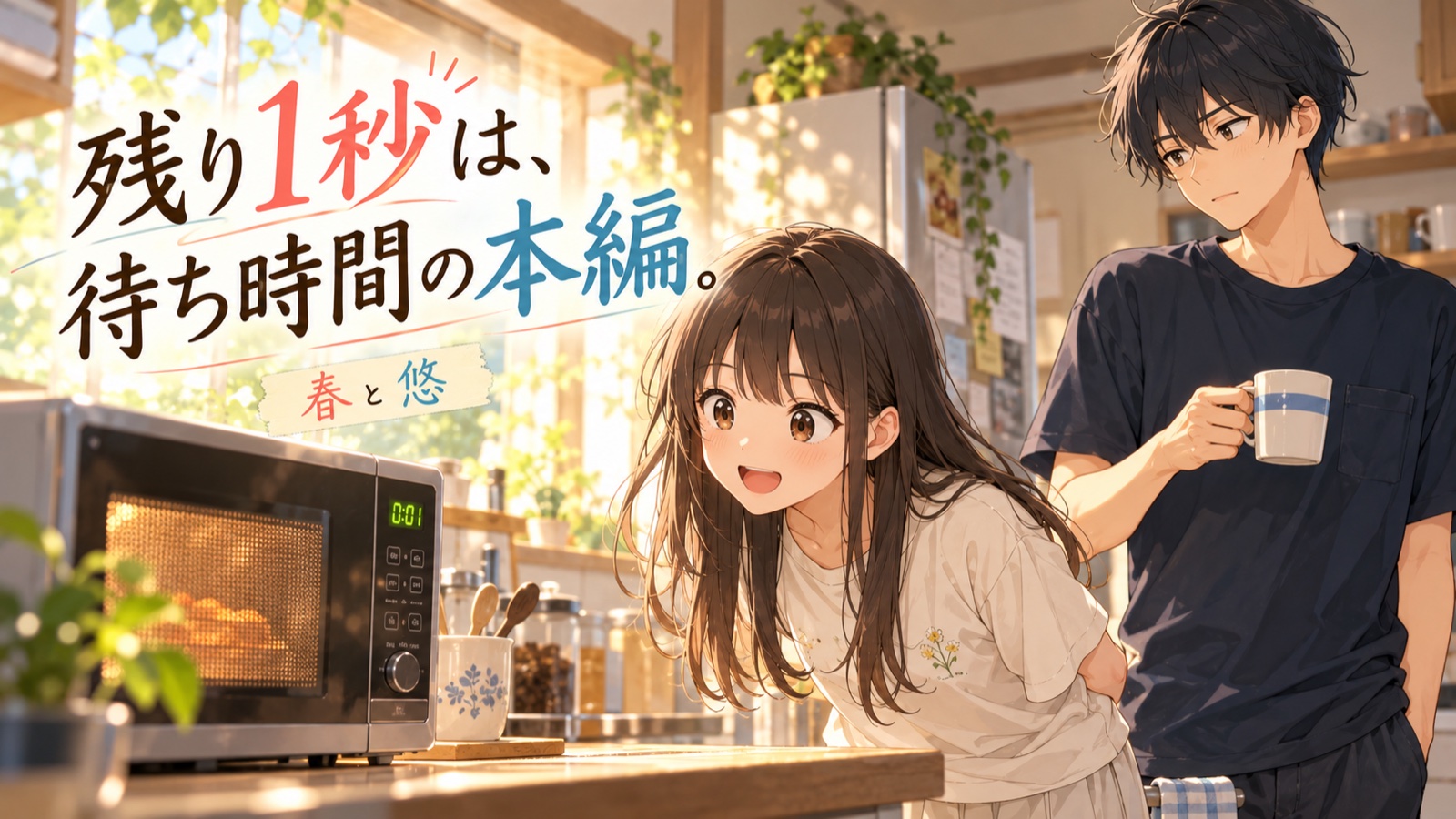 残り1秒は、待ち時間の本編の場面を描いた春と悠の表紙