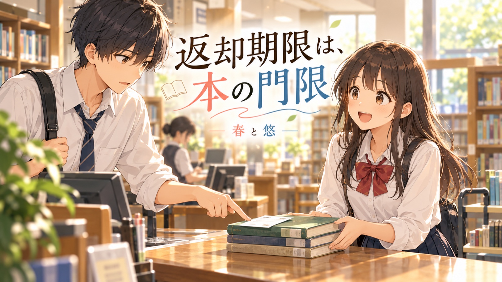 返却期限は、本の門限の場面を描いた春と悠の表紙